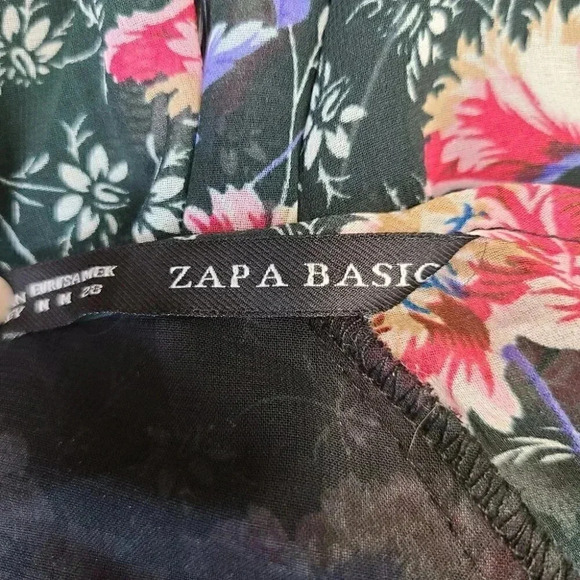 Zapa Basic Green Blue Floral Print Chiffon Dress Cottagecore Medium - Picture 10 of 13